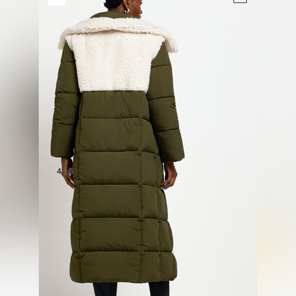 Khaki faux borg longline puffer coat - Picture 4 of 7